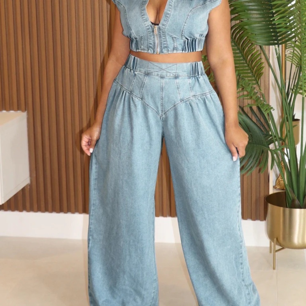 Denim Desire Two-Piece Wide-Leg Set